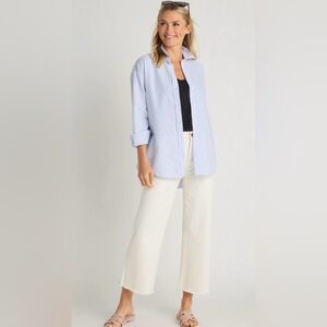 Beachlunchlounge Relaxed Blue & White Striped Button Down Shirt, Summer Casual L
